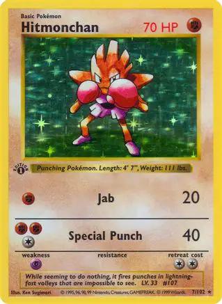 Hitmonchan 007/102 - Base Set Shadowless 1st Edition Holofoil