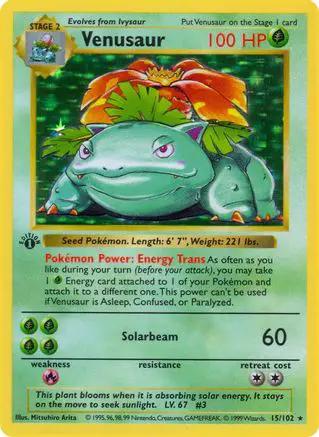 Venusaur 015/102 - Base Set Shadowless 1st Edition Holofoil