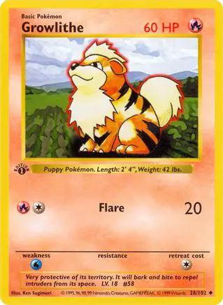 Growlithe 028/102 - Base Set Shadowless 1st Edition