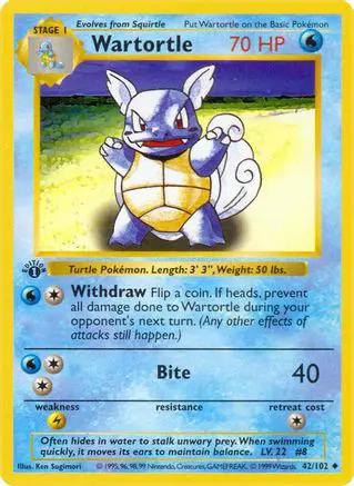 Wartortle 042/102 - Base Set Shadowless 1st Edition