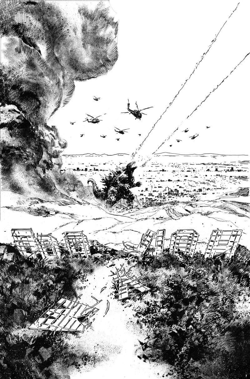 Godzilla Vs America Los Angeles C 1:25 Gabriel Hardman Virgin B&W (04/30/2025) Idw