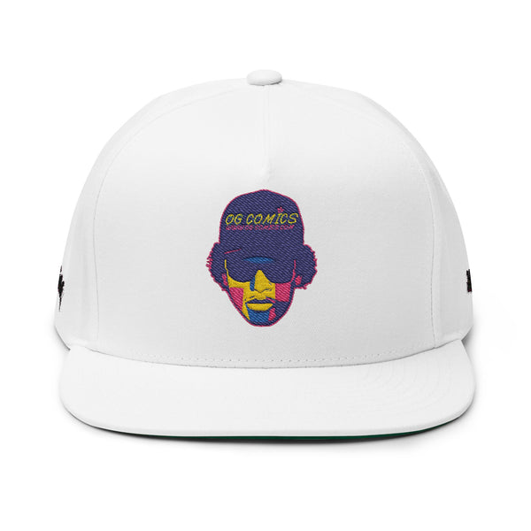 Flat Bill Cap — Retro Embroidered 'No Comers' Pop-Art Face Snapback