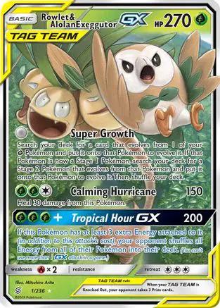 Rowlet & Alolan Exeggutor GX 001/236 - SM  Unified Minds Holofoil