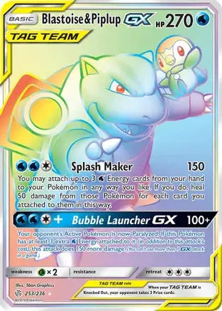 Pokemon: Blastoise & Piplup GX Secret Cosmic Eclipse 253/236 - Light Play