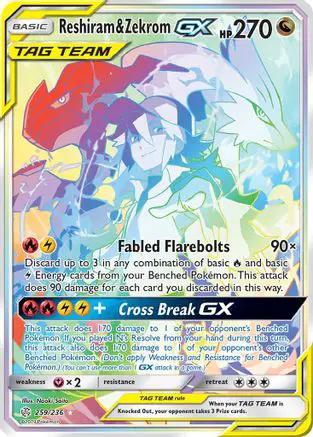Reshiram & Zekrom GX (Secret) 259/236 - SM  Cosmic Eclipse Holofoil