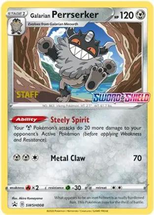 Galarian Perrserker (Prerelease) [Staff] SWSH008 - SWSH Sword & Shield Promo Cards Holofoil