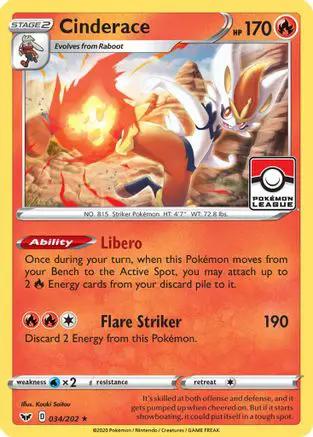 Cinderace (Pokemon League) 034/202 - League & Championship Cards Reverse Holofoil