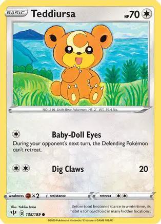 Teddiursa 138/189 - SWSH03 Darkness Ablaze Reverse Holofoil