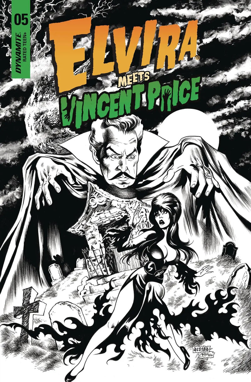 Elvira Meets Vincent Price #5 F 1:15 Juan Samu B&W Line Variant (03/09/2022) Dynamite