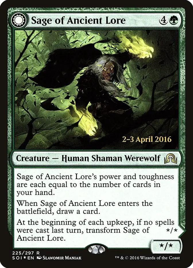 Sage of Ancient Lore // Werewolf of Ancient Hunger (PRE-225S) - Shadows over Innistrad Promos: (Double Faced Transform) Foil