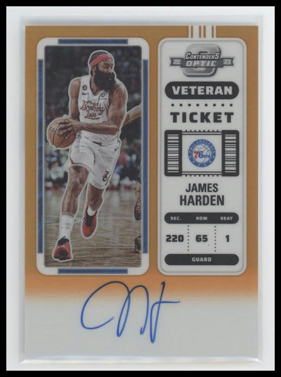 2022-23 Panini Contenders Veteran Ticket Orange James Harden #/15 Auto #VT-JHD