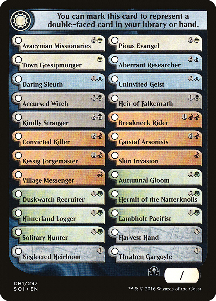 Shadows Over Innistrad Checklist 1 (SOI-CH1) - Shadows over Innistrad Tokens