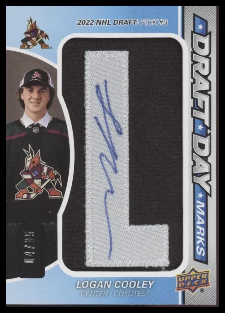 Logan Cooley 2023-24 SP Game Used #DDM-LC Draft Day Marks #/35