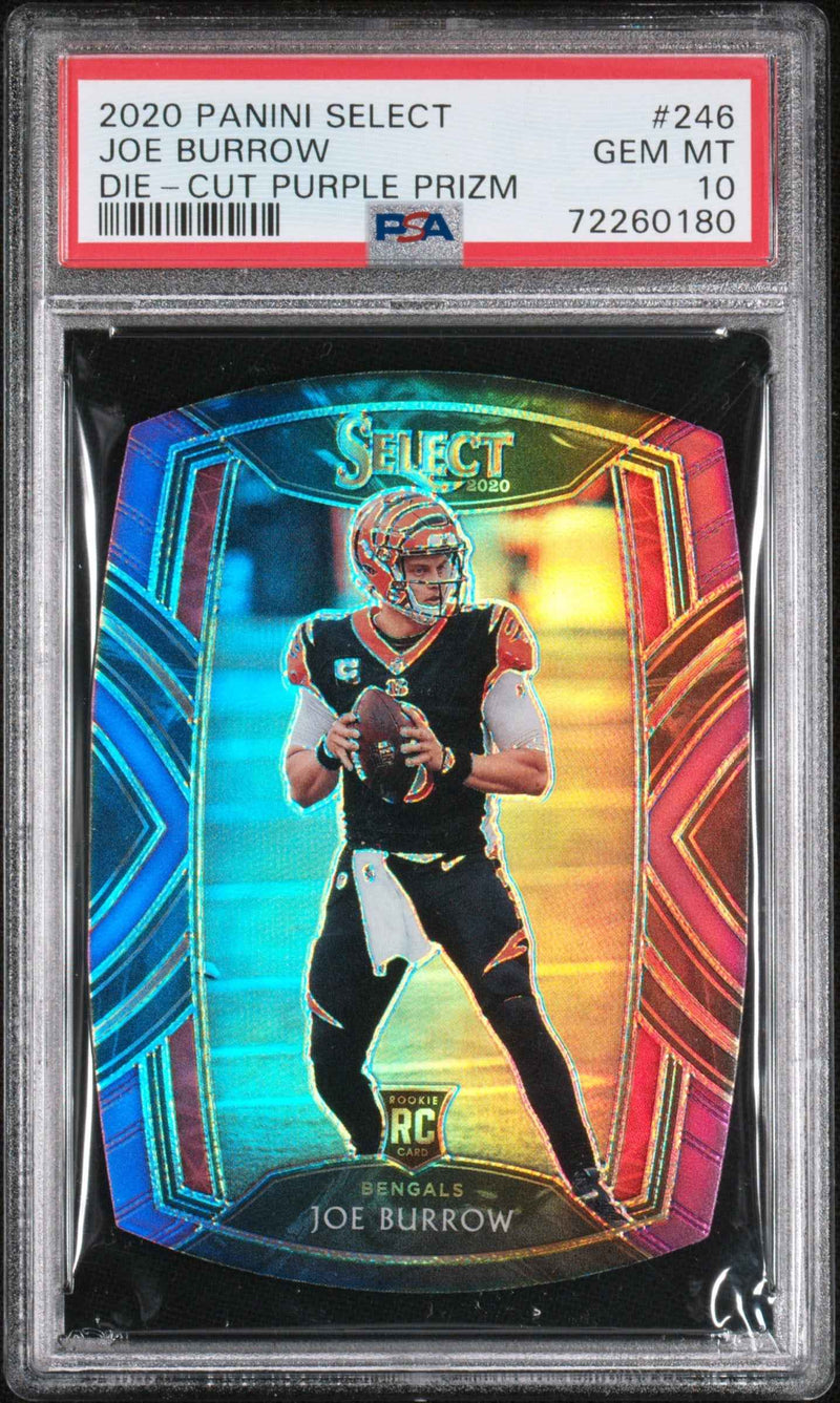 2020 Panini Select Die-Cut Purple Prizm Joe Burrow 10 PSA #246