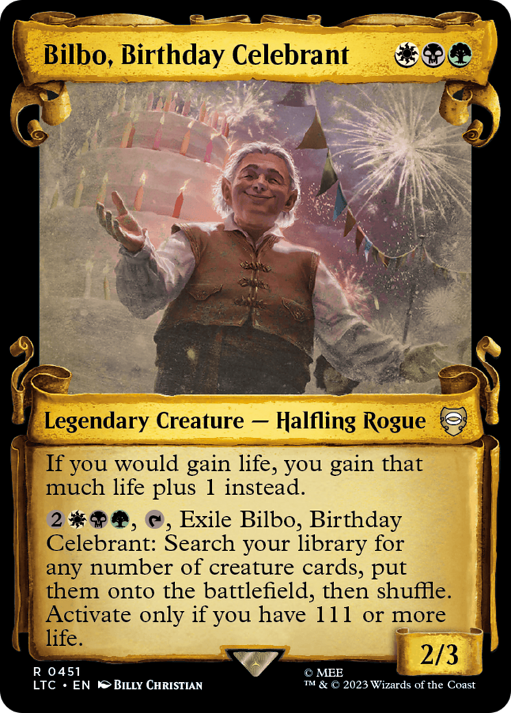 Bilbo, Birthday Celebrant (LTC-451) - Tales of Middle-earth Commander: (Showcase) Foil