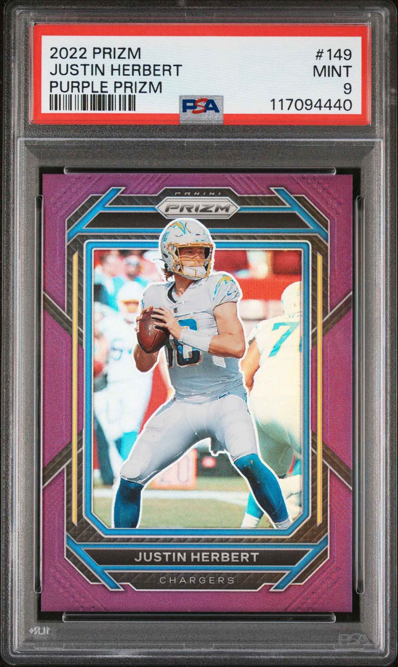 2022 Panini Prizm Purple Prizm Justin Herbert 9 PSA #149