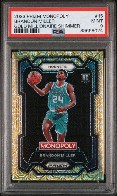2023 Panini Prizm Monopoly Gold Millionaire Shimmer Brandon Miller 9 PSA #15