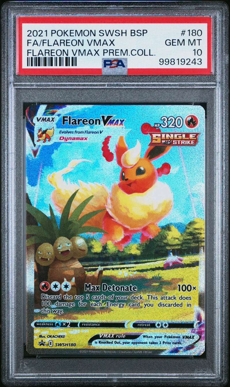 2021 Pokemon SWSH BSP Flareon Vmax Prem.Coll. 10 PSA #180