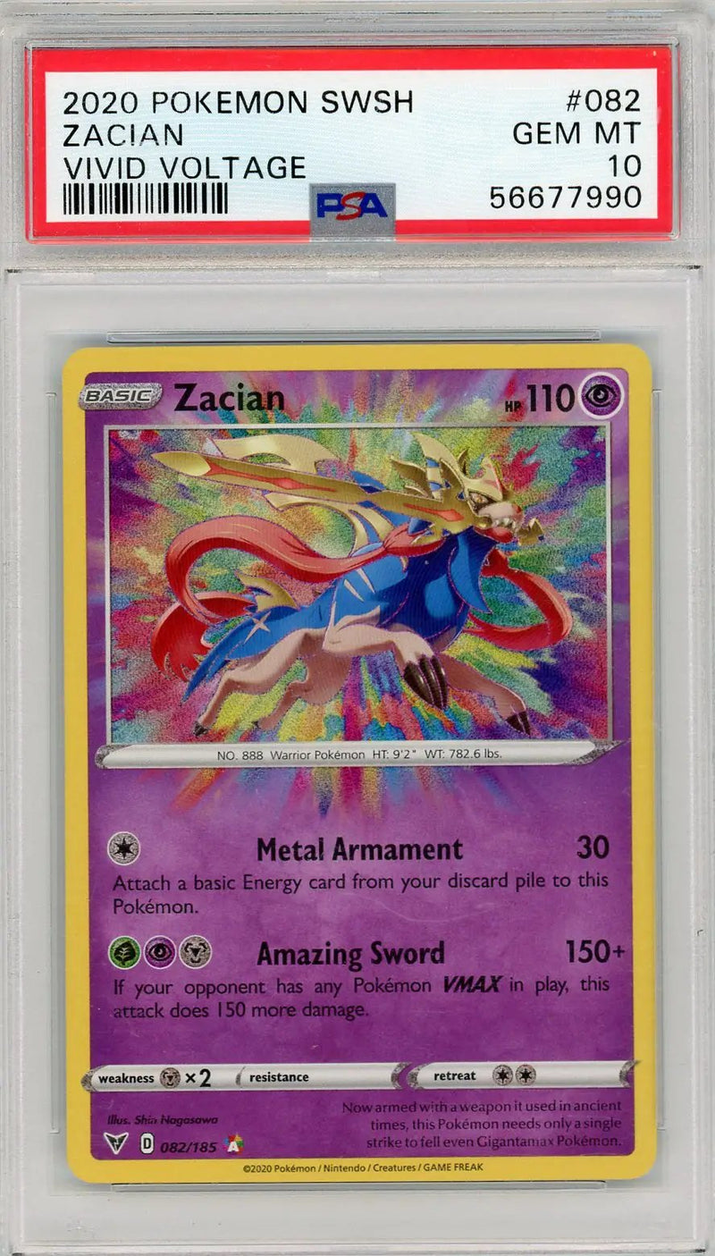 2020 Pokemon Sword & Shield Vivid Voltage Zacian 10 PSA #082