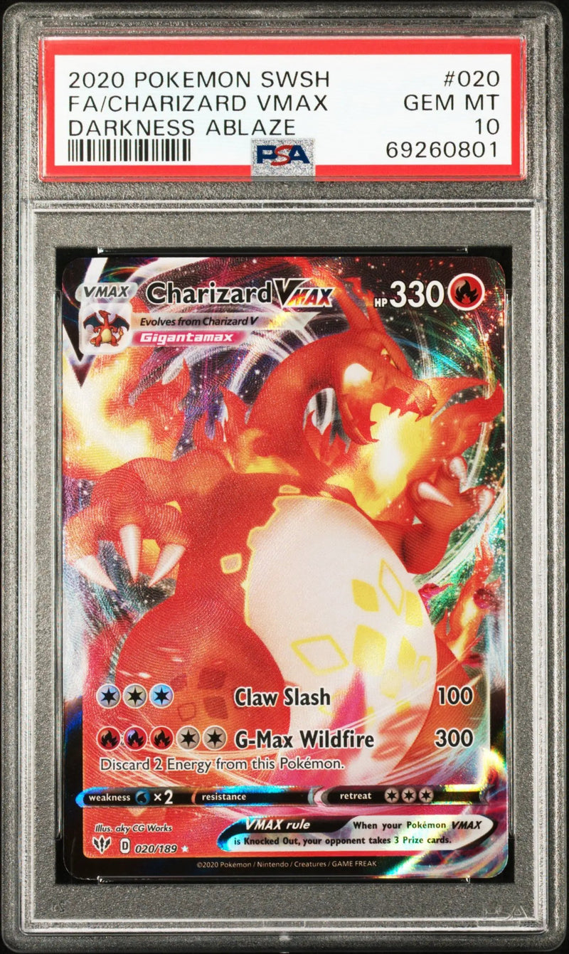 2020 Pokemon Sword & Shield Darkness Ablaze Fa/Charizard Vmax 10 PSA #020
