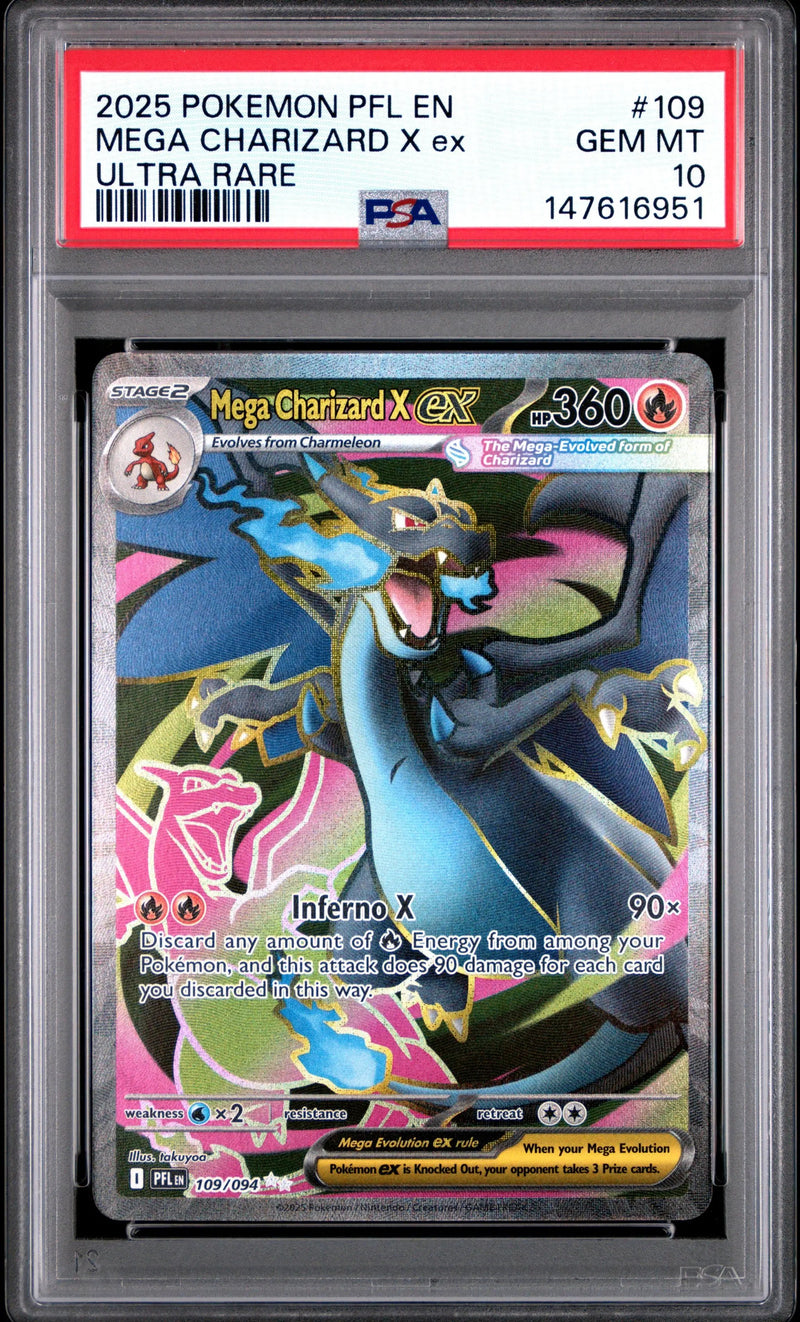2025 Pokemon Pfl En-Phantasmal Flames Ultra Rare Mega Charizard X Ex 10 PSA #109