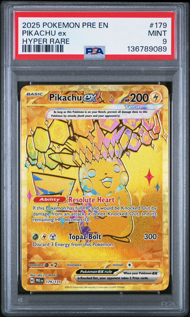 2025 Pokemon Pre En-Prismatic Evolutions Hyper Rare Pikachu Ex 9 PSA #179