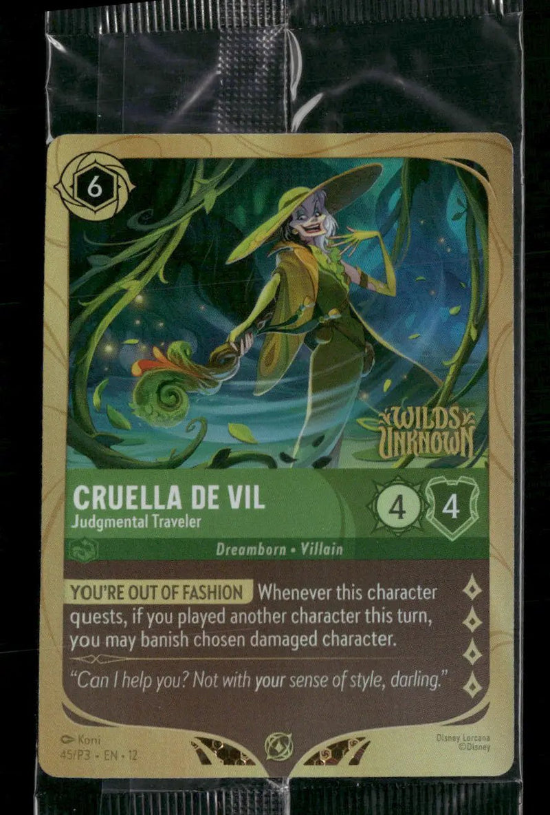 Disney Lorcana Promo Cards Cruella De Vil - Judgmental Traveler #45 (Sealed)