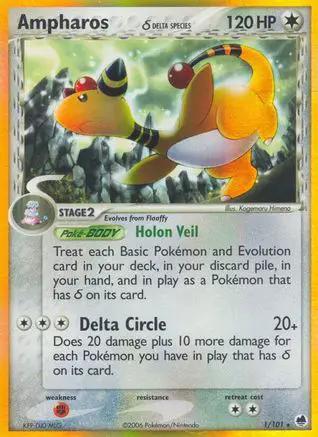 Ampharos (Delta Species) 001/101 - Dragon Frontiers Holofoil