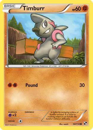 Timburr 058/114 - Black and White Reverse Holofoil