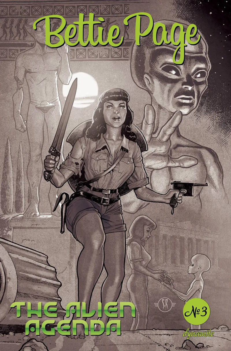 Bettie Page Alien Agenda #3 G 1:20 Roux B&W Variant GGA (05/11/2022) Dynamite