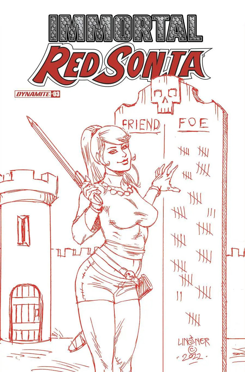 Immortal Red Sonja #3 Q 1:10 Joseph Michael Linsner Fiery Red FOC Bonus Variant (06/15/2022) Dynamite
