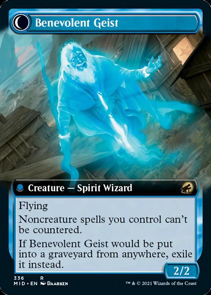Malevolent Hermit // Benevolent Geist (MID-336) - Innistrad: Midnight Hunt: (Extended Art, Double Faced Transform) Foil