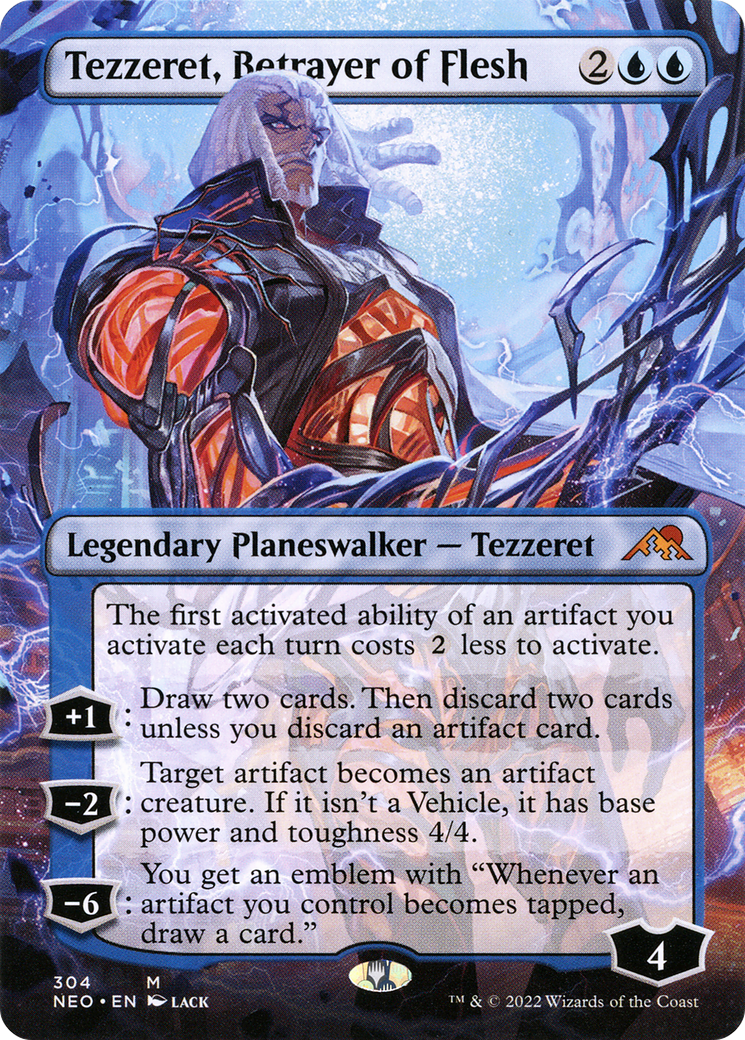 Tezzeret, Betrayer of Flesh (NEO-304) - Kamigawa: Neon Dynasty (Borderless) Foil