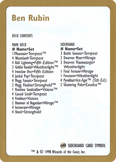 Ben Rubin Decklist (WCD-) - World Championship Decks 1998