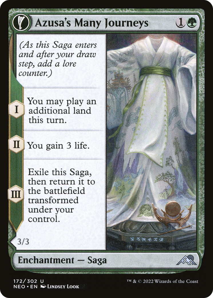 Azusa's Many Journeys // Likeness of the Seeker (NEO-172) - Kamigawa: Neon Dynasty: (fandfc, enchantment)