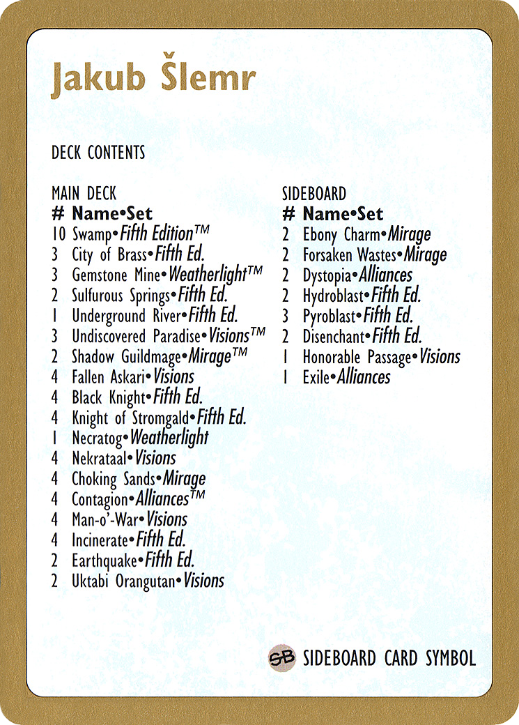 Jakub Šlemr Decklist (WCD-) - World Championship Decks 1997