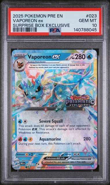 Vaporeon EX Prismatic Stamp Prismatic Surprise Box 23/131 PSA 10